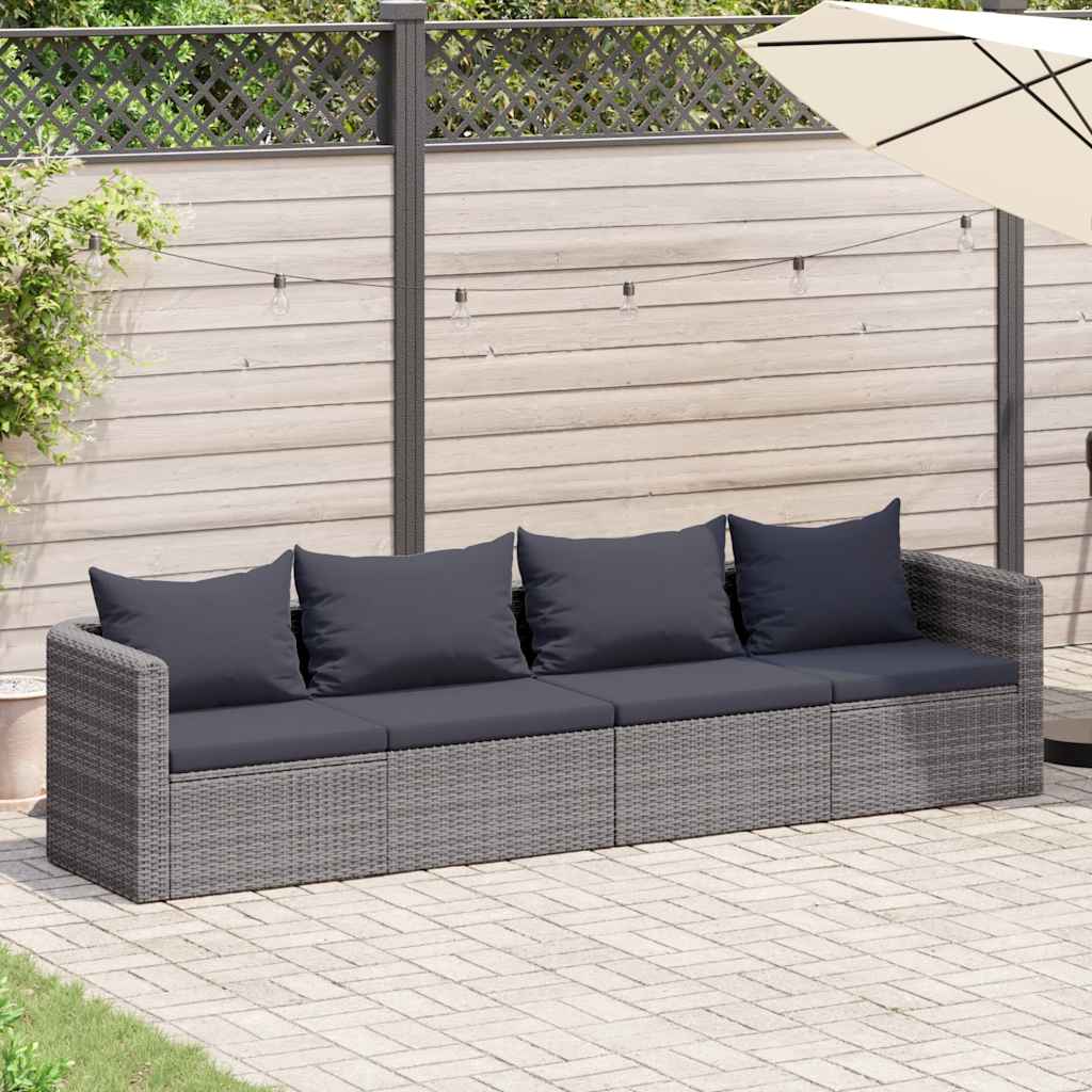 vidaXL 4-cz. zestaw mebli do ogrodu z poduszkami, rattan PE, szary