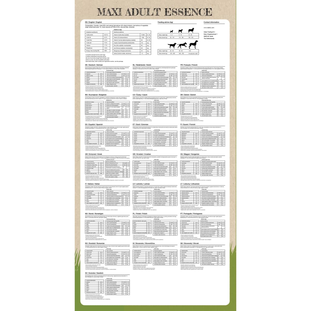 vidaXL Sucha karma dla psów Maxi Adult Essence Beef&Chicken, 2 x 30 kg