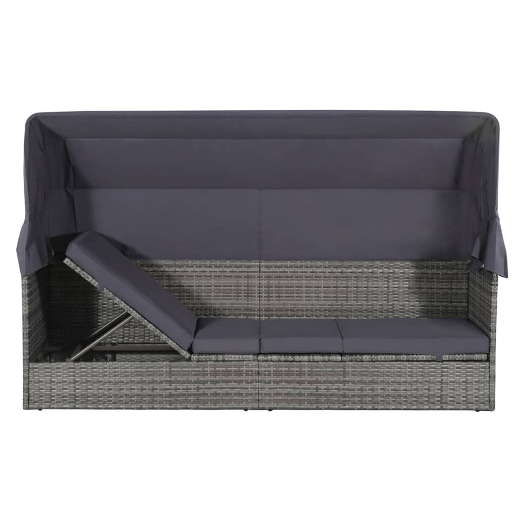 vidaXL Leżanka ogrodowa z zadaszeniem, szara, 205x62 cm, rattan PE