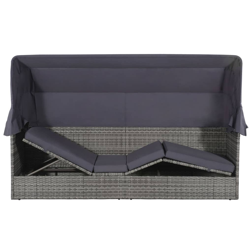 vidaXL Leżanka ogrodowa z zadaszeniem, szara, 205x62 cm, rattan PE
