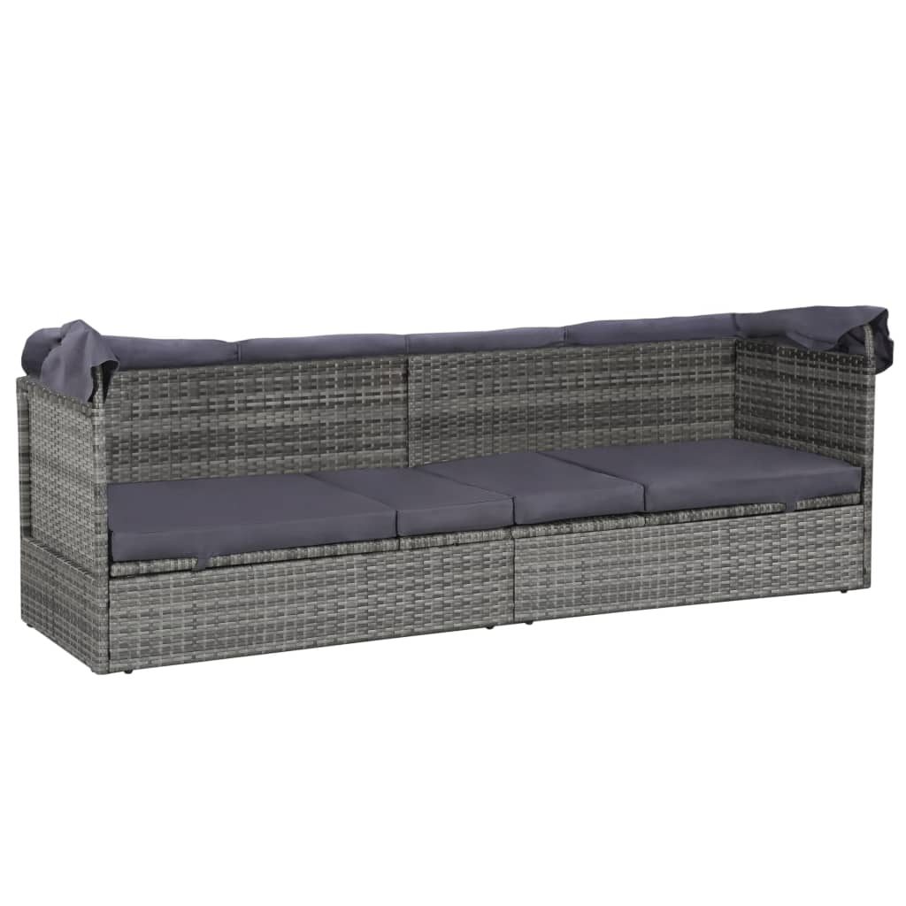 vidaXL Leżanka ogrodowa z zadaszeniem, szara, 205x62 cm, rattan PE