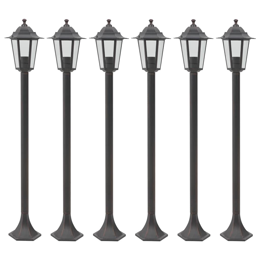 vidaXL Lampy ogrodowe, 110 cm, E27, aluminium, 6 szt., brązowe