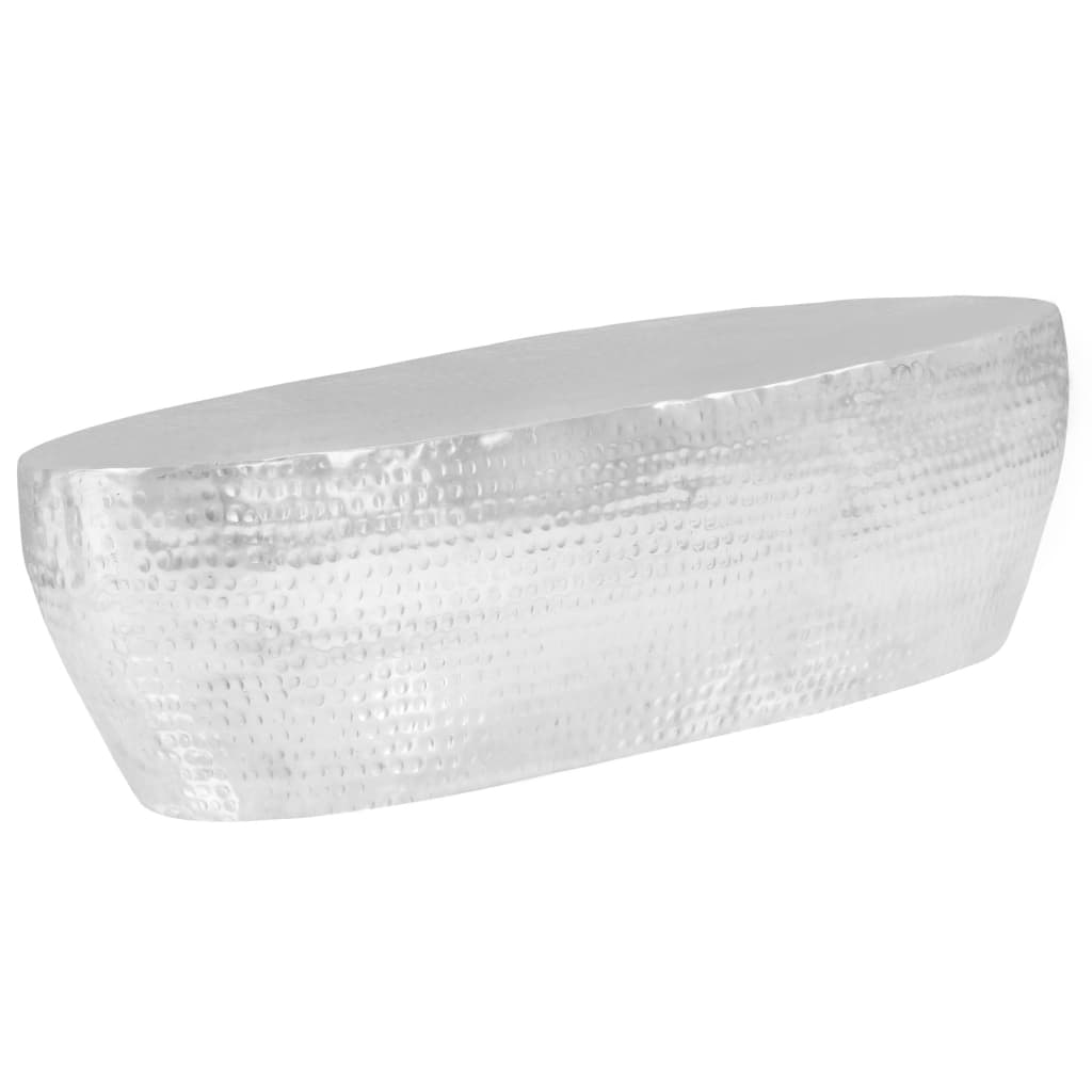 vidaXL Stolik do kawy z młotkowanego aluminium, 100x50x28 cm, srebrny