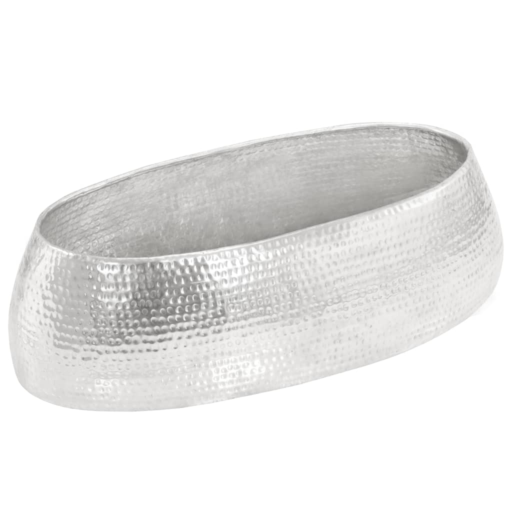 vidaXL Stolik do kawy z młotkowanego aluminium, 100x50x28 cm, srebrny
