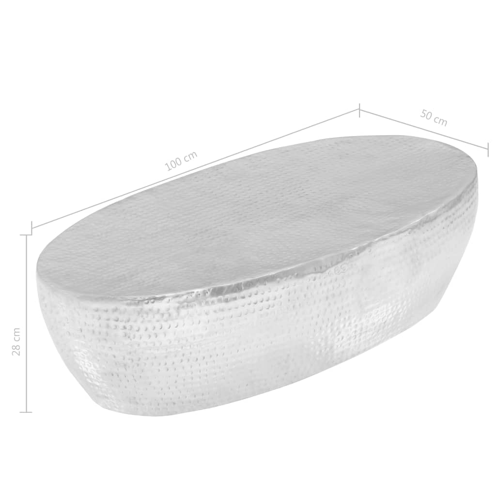 vidaXL Stolik do kawy z młotkowanego aluminium, 100x50x28 cm, srebrny