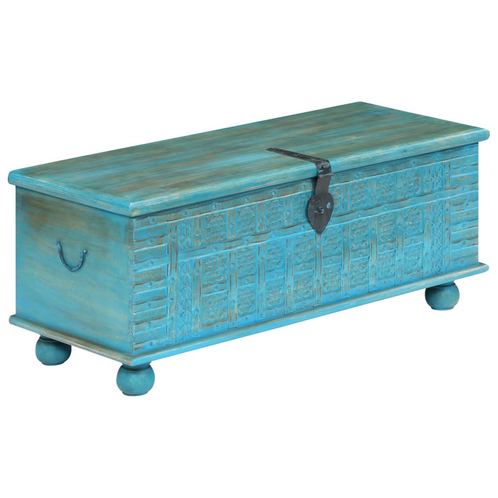 vidaXL Skrzynia z litego drewna mango, niebieska, 100 x 40 x 41 cm