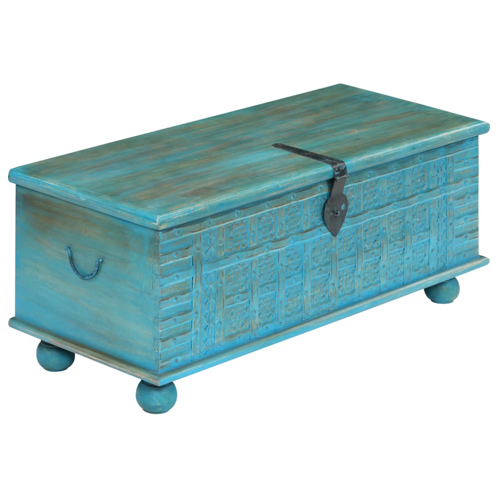 vidaXL Skrzynia z litego drewna mango, niebieska, 100 x 40 x 41 cm