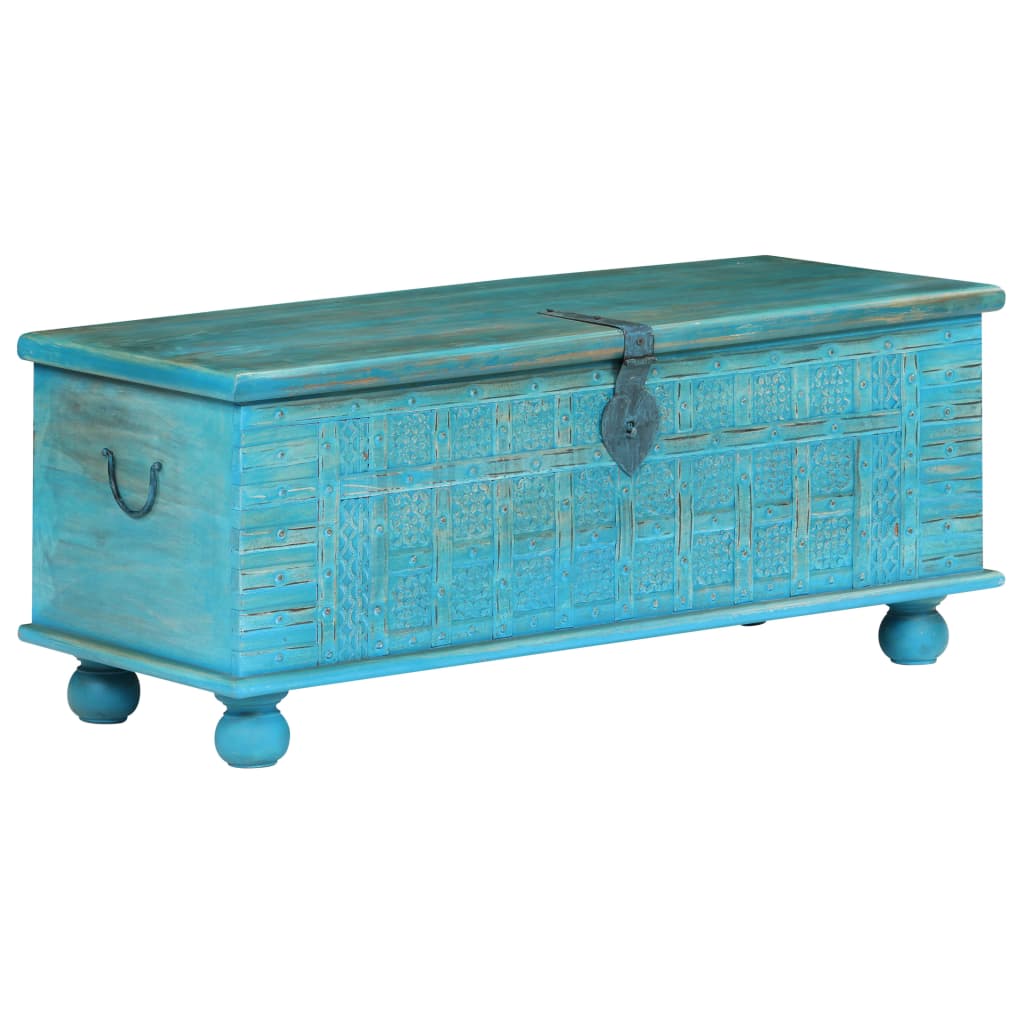 vidaXL Skrzynia z litego drewna mango, niebieska, 100 x 40 x 41 cm