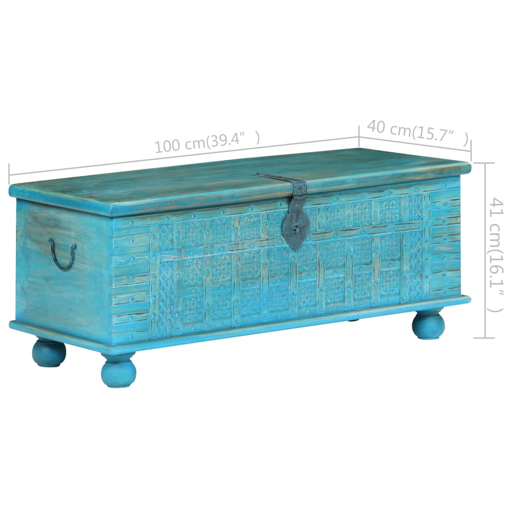 vidaXL Skrzynia z litego drewna mango, niebieska, 100 x 40 x 41 cm