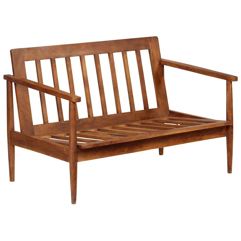 vidaXL 2-osobowa sofa z prawdziwej skóry i drewna akacjowego, brązowa