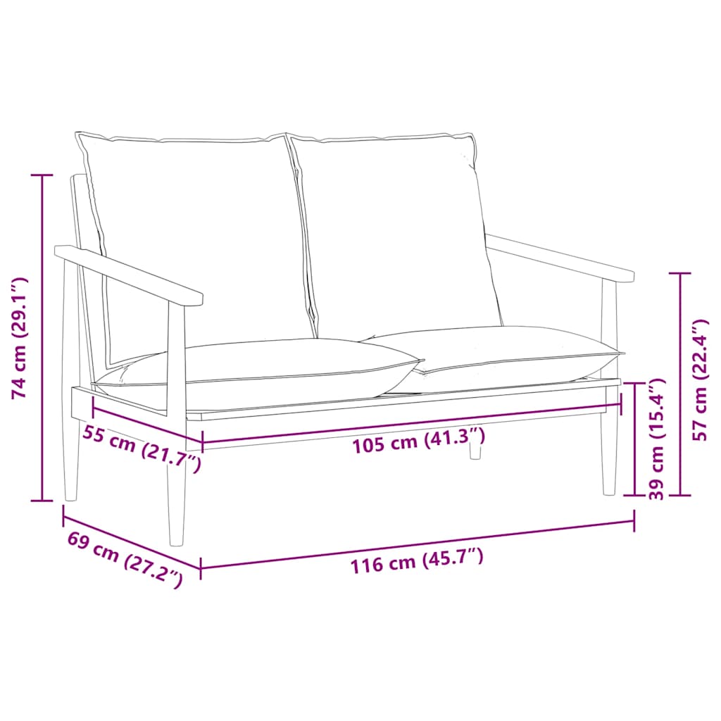 vidaXL 2-osobowa sofa z prawdziwej skóry i drewna akacjowego, brązowa