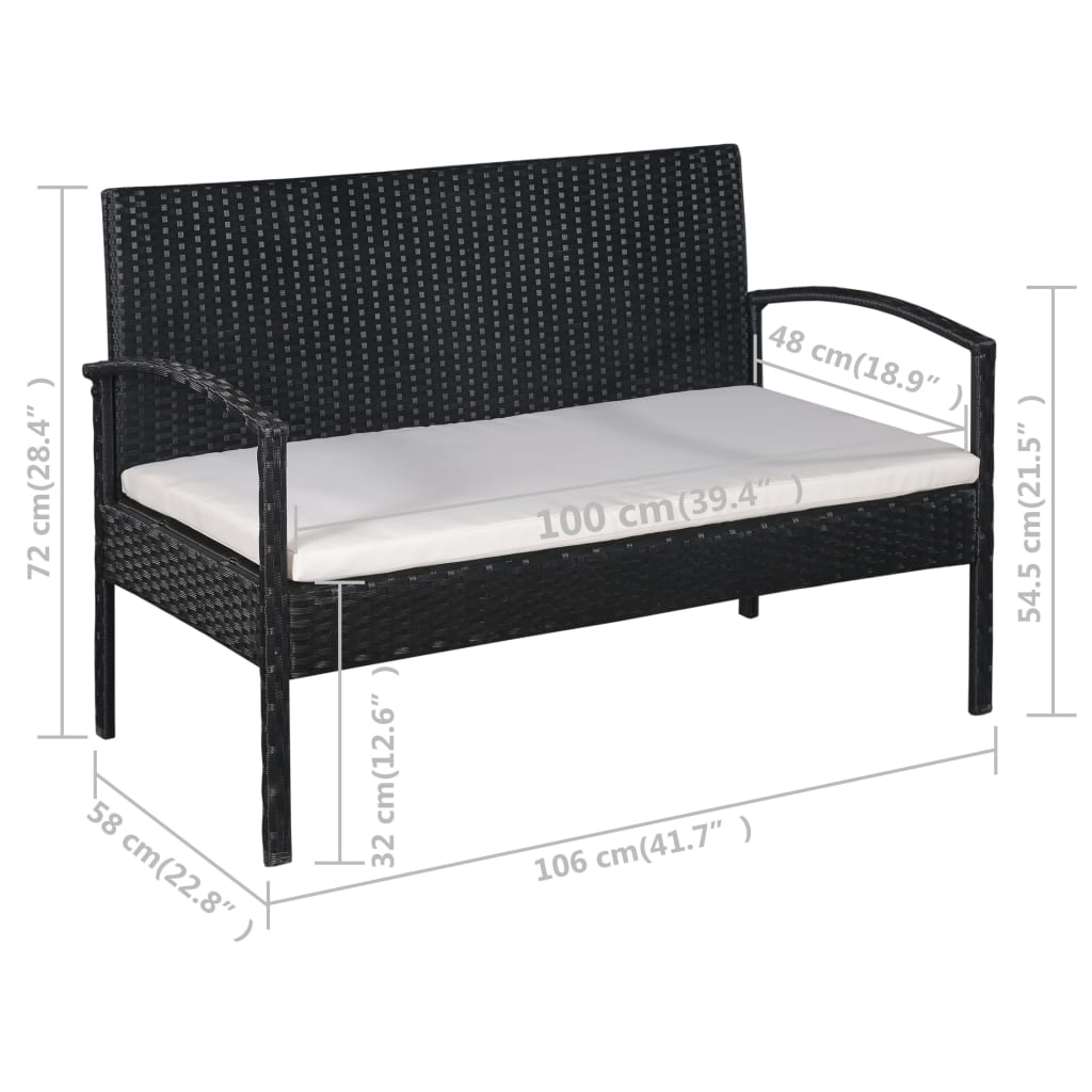 vidaXL 5-cz. zestaw mebli do ogrodu, poduszki, rattan PE, czarny