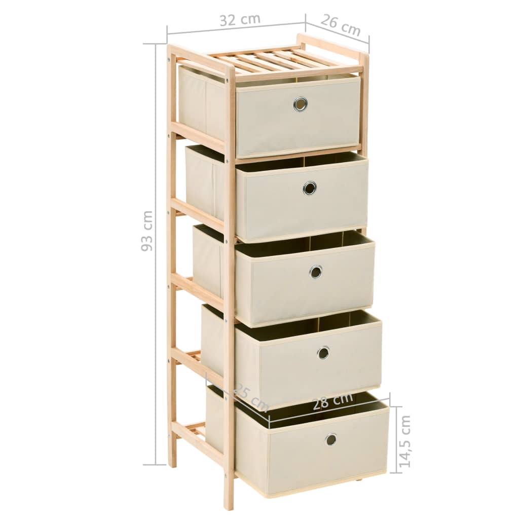 vidaXL Regał z 5 koszami z tkaniny, drewno cedrowe, beżowy