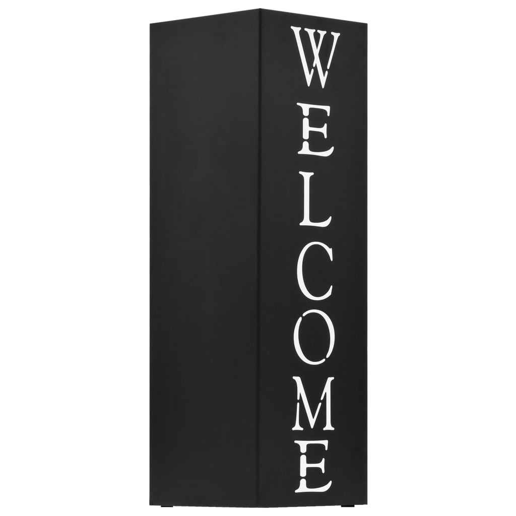 vidaXL Stojak na parasole, z napisem Welcome, stalowy, czarny