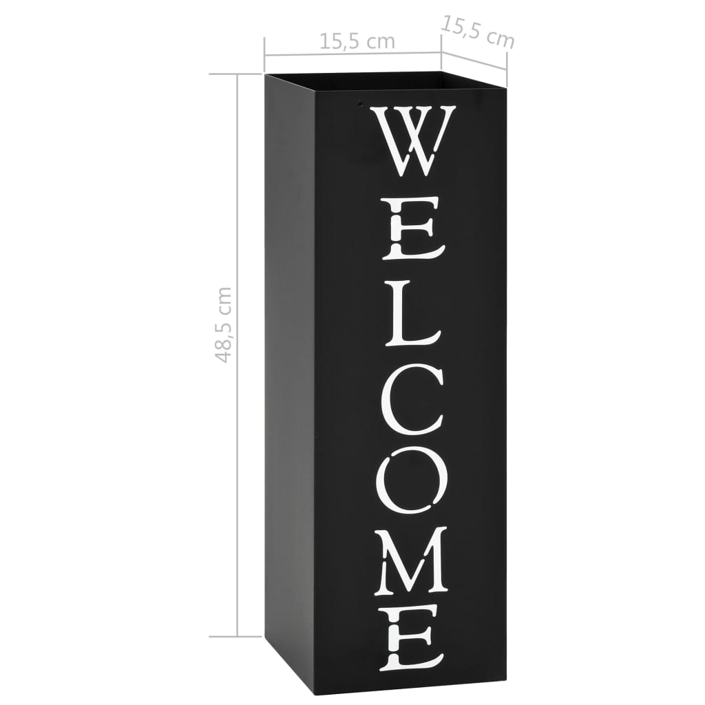 vidaXL Stojak na parasole, z napisem Welcome, stalowy, czarny