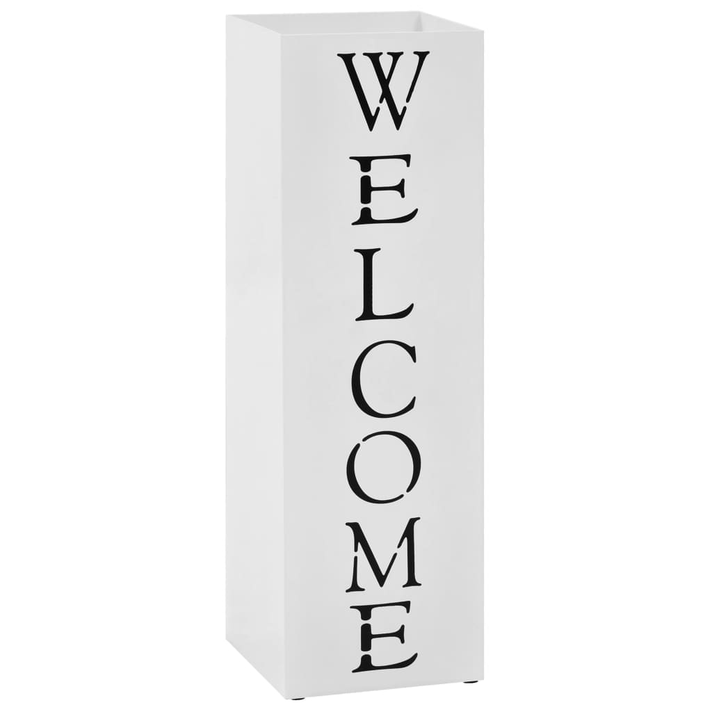 vidaXL Stojak na parasole, z napisem Welcome, stalowy, biały