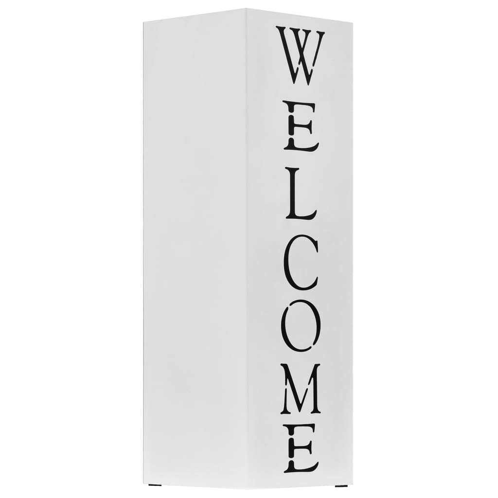vidaXL Stojak na parasole, z napisem Welcome, stalowy, biały