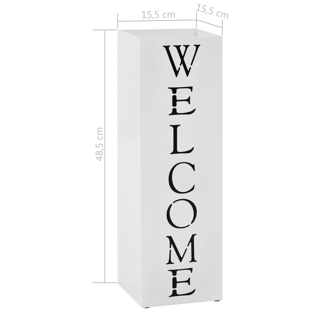 vidaXL Stojak na parasole, z napisem Welcome, stalowy, biały