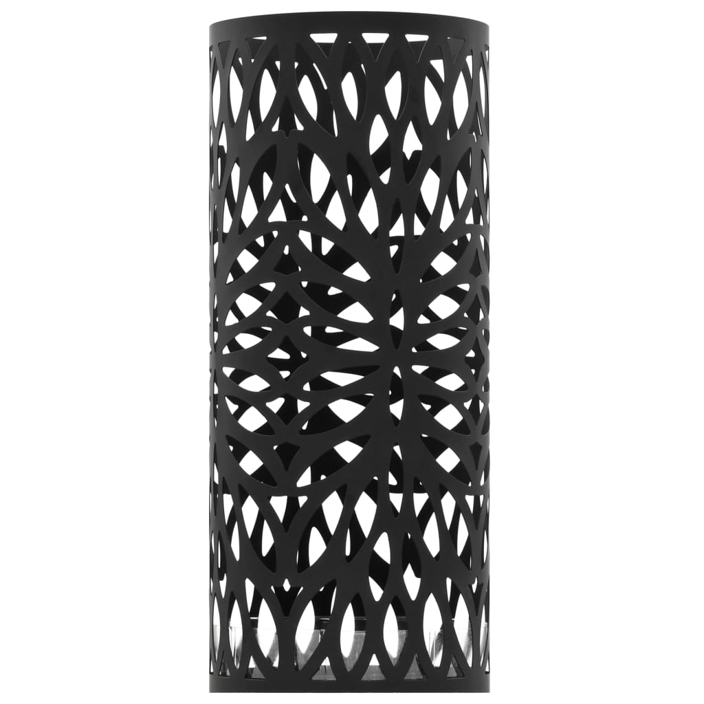 vidaXL Stojak na parasole, design w liście, stalowy, czarny