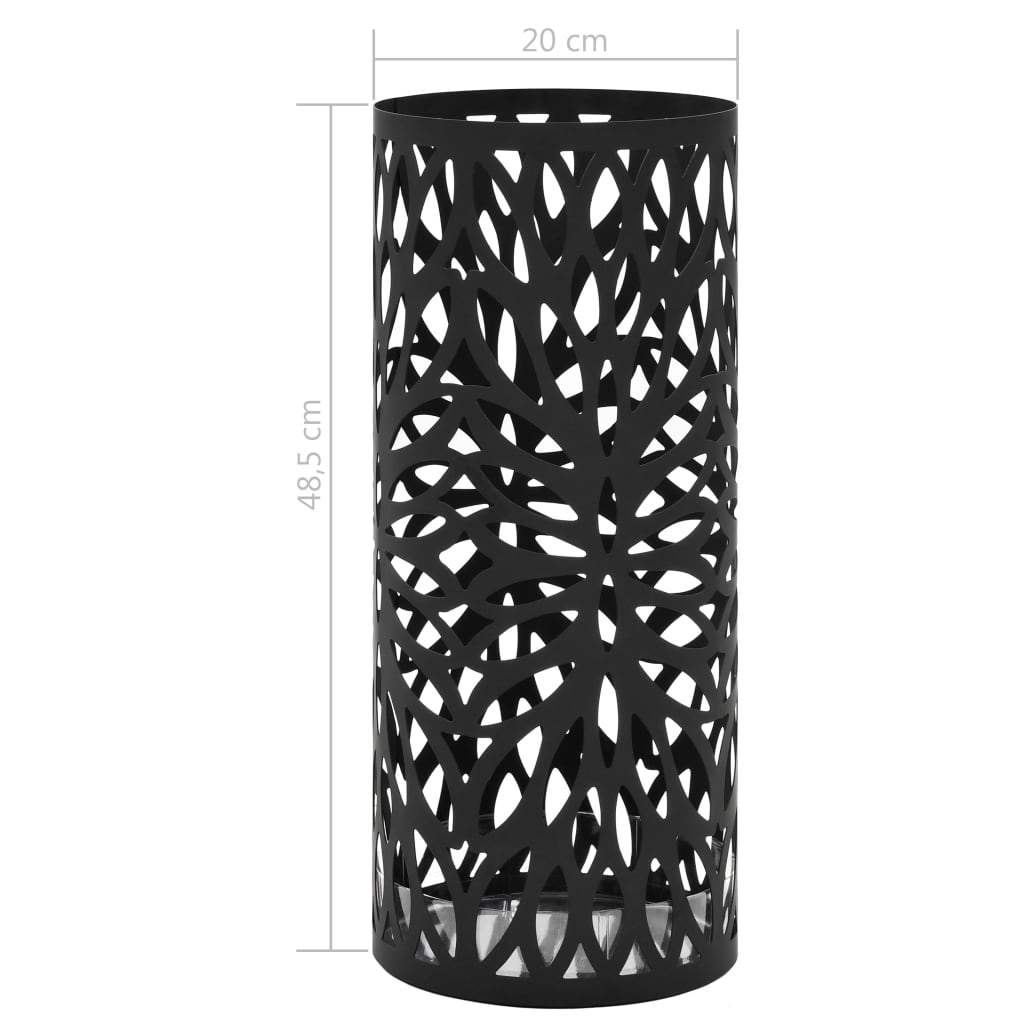 vidaXL Stojak na parasole, design w liście, stalowy, czarny