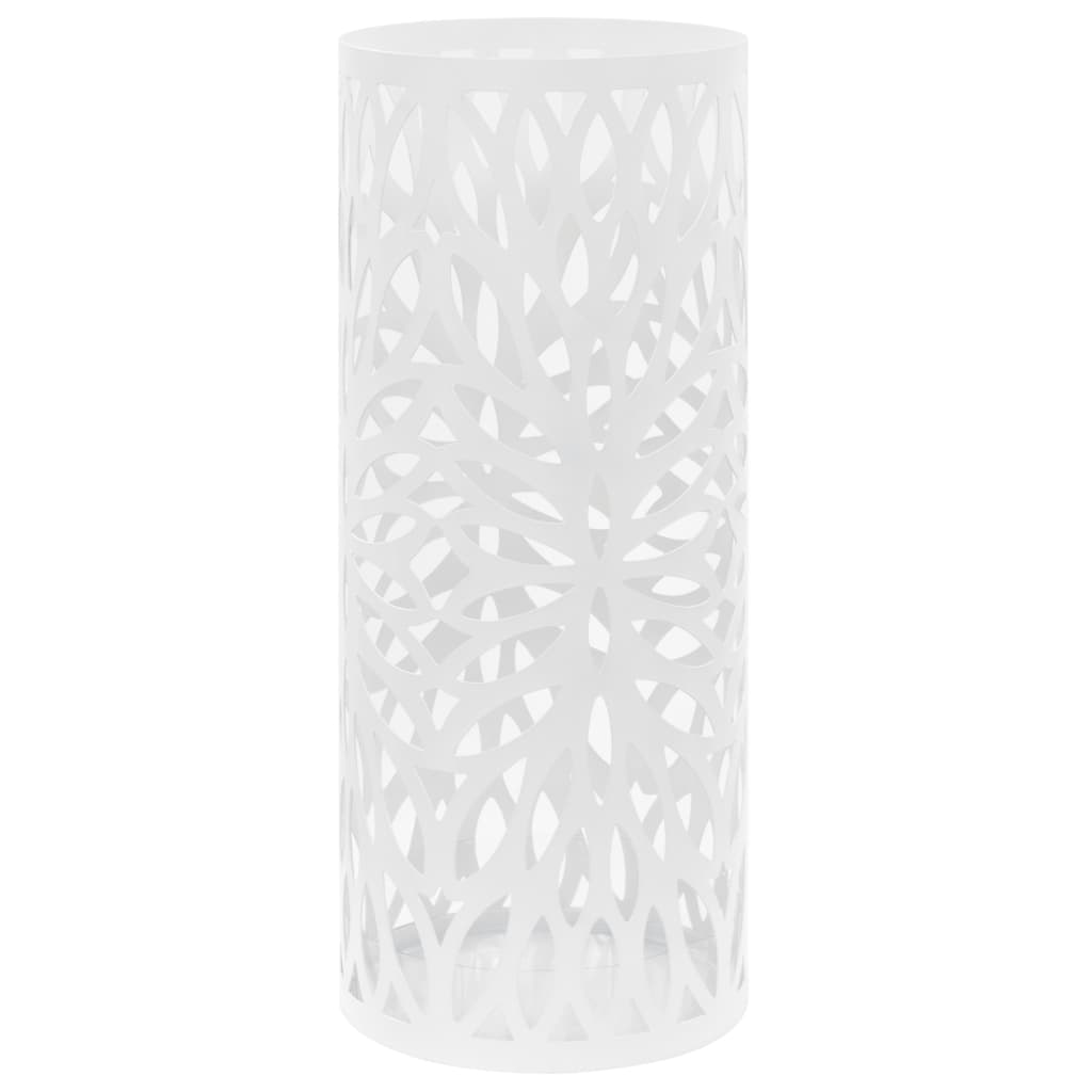 vidaXL Stojak na parasole, design w liście, stalowy, biały