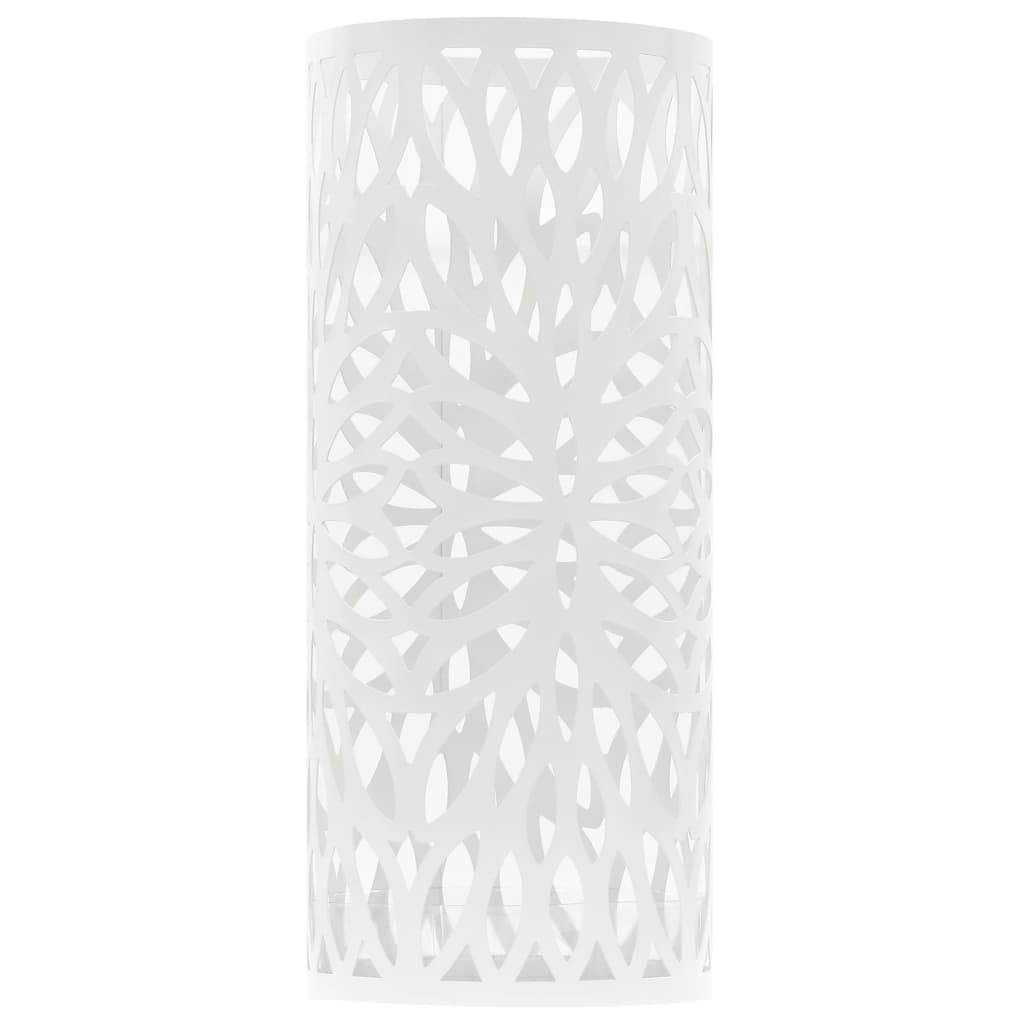vidaXL Stojak na parasole, design w liście, stalowy, biały