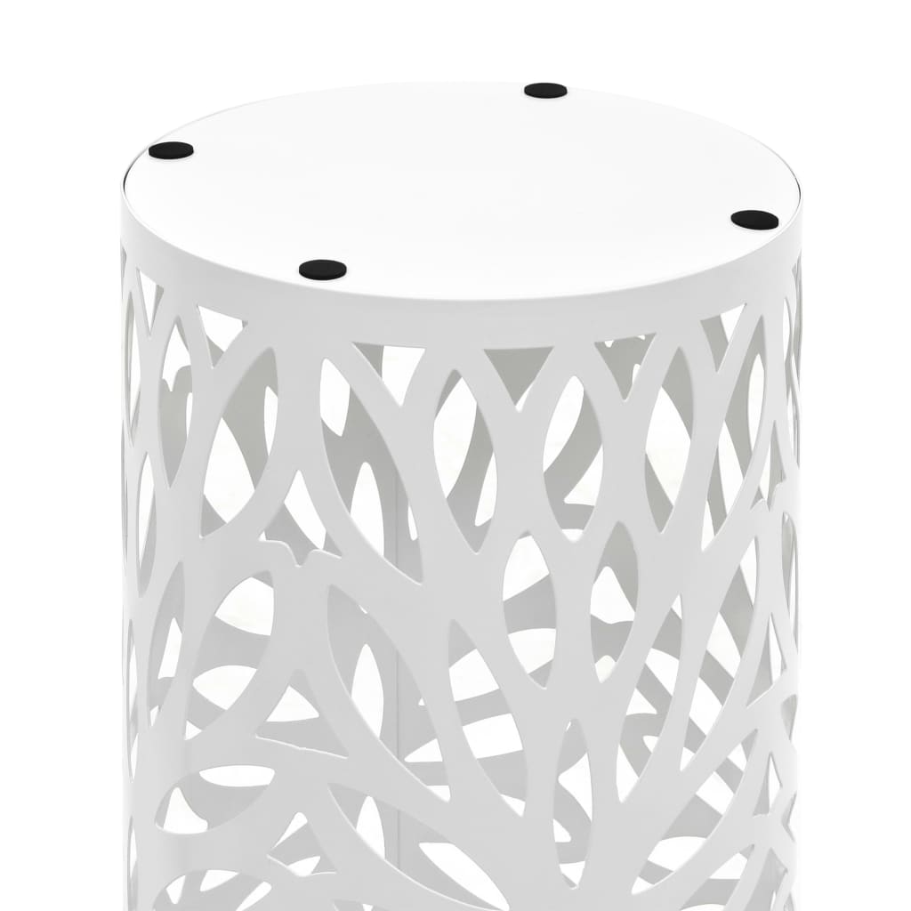 vidaXL Stojak na parasole, design w liście, stalowy, biały