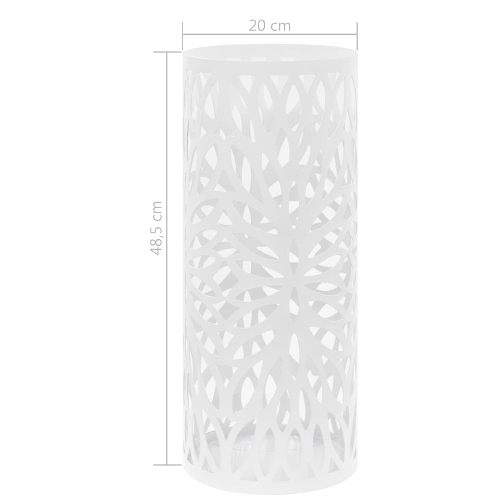 vidaXL Stojak na parasole, design w liście, stalowy, biały