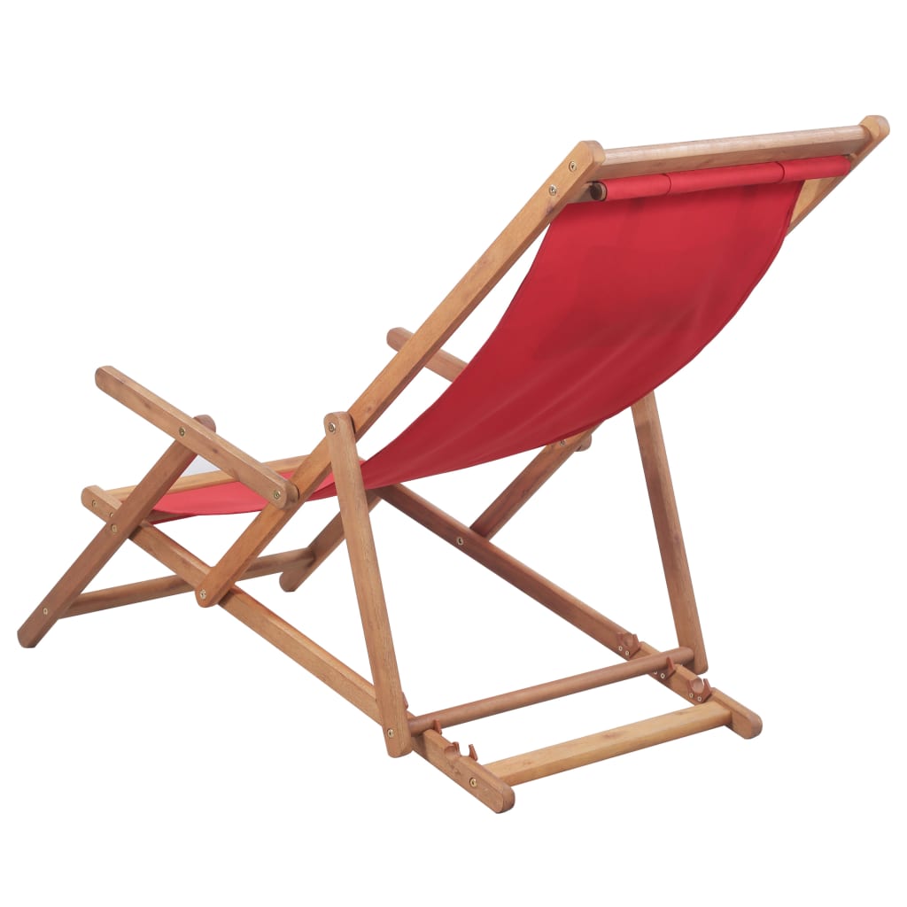 vidaXL Składany leżak plażowy, tkanina i drewniana rama, czerwony