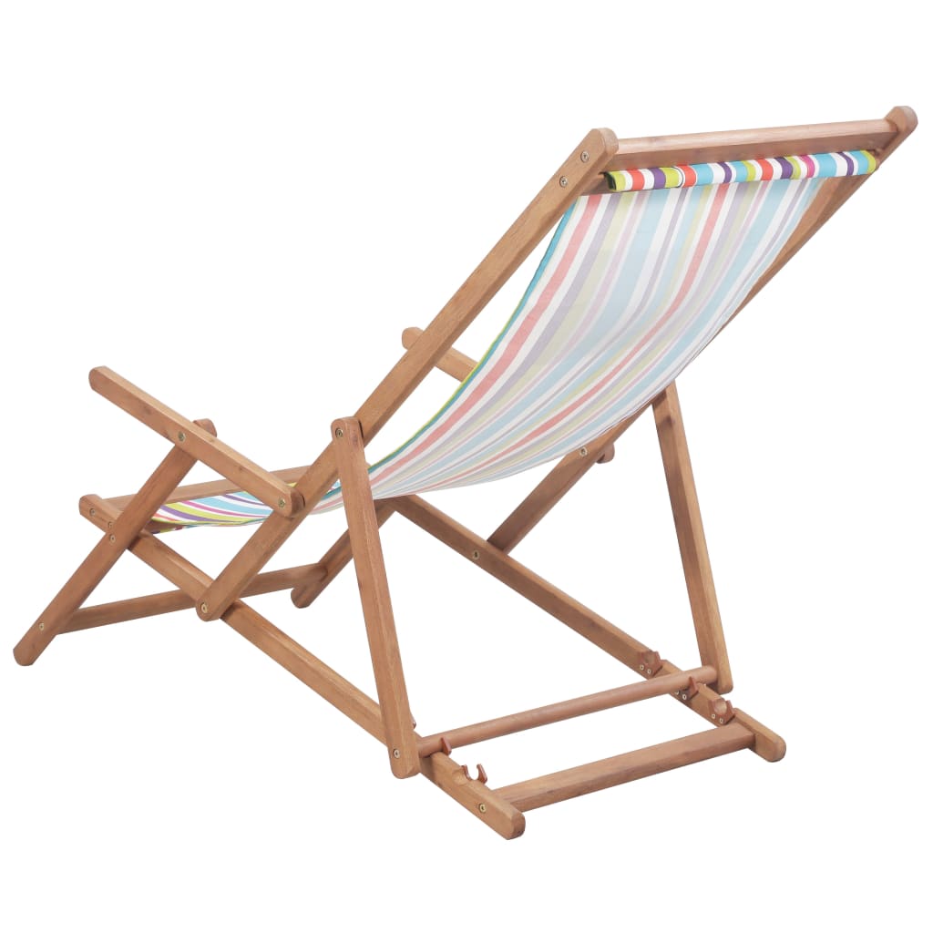 vidaXL Składany leżak plażowy, tkanina i drewniana rama, wielokolorowy