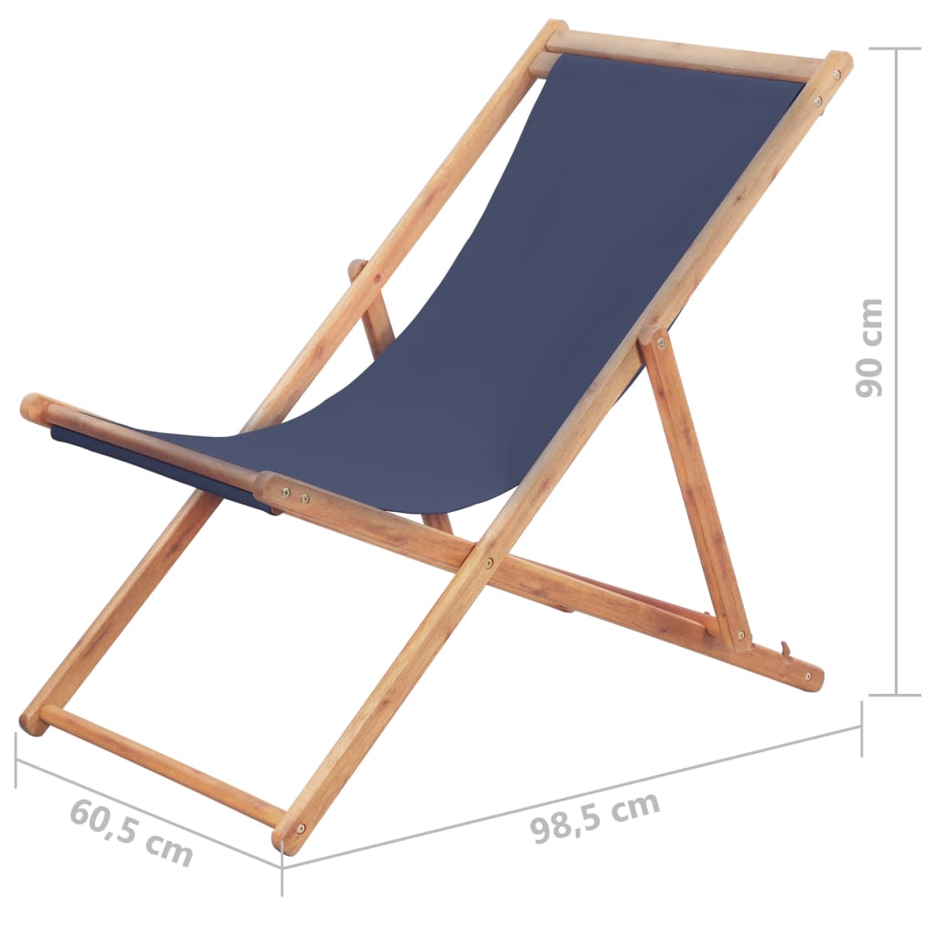 vidaXL Składany leżak plażowy, tkanina i drewniana rama, niebieski