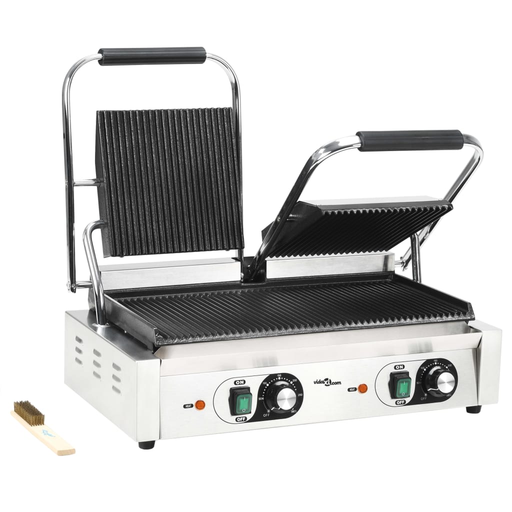 vidaXL Podwójny opiekacz do panini, żebrowany, 3600 W, 57x30,5x20 cm