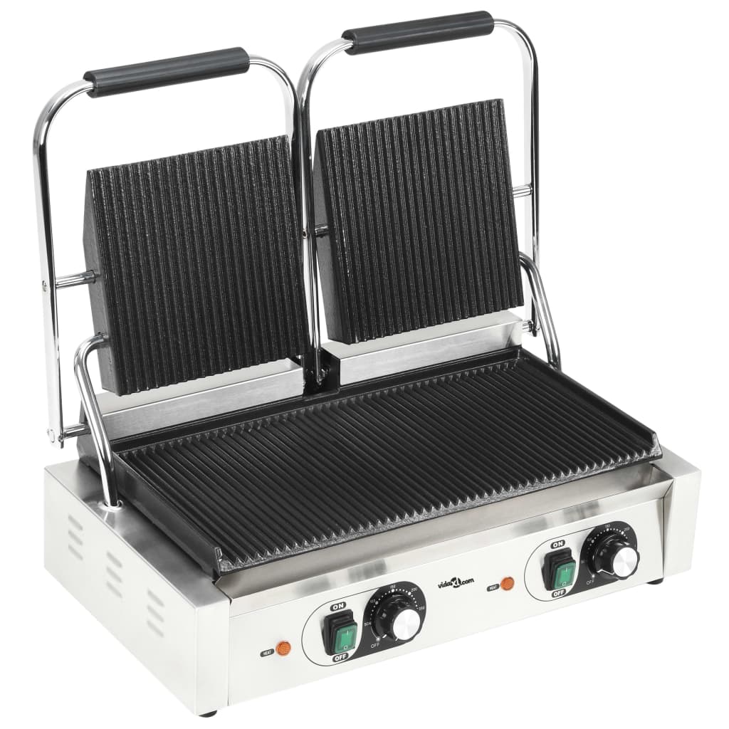 vidaXL Podwójny opiekacz do panini, żebrowany, 3600 W, 57x30,5x20 cm