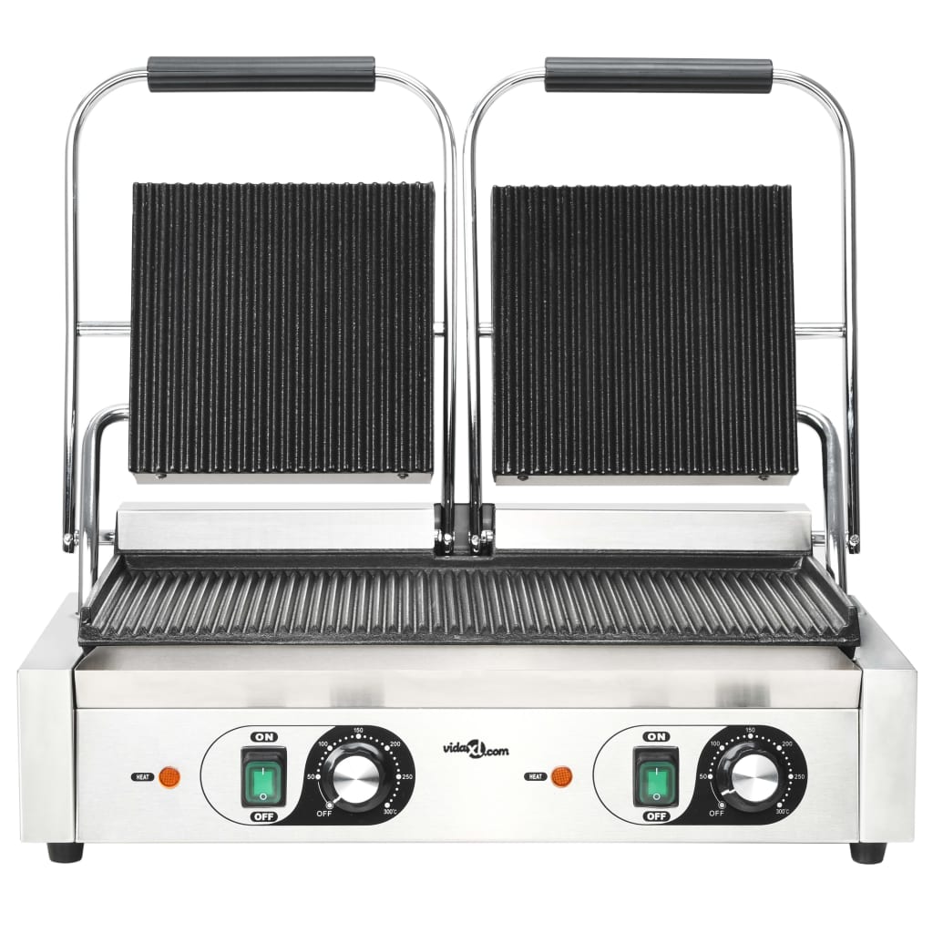 vidaXL Podwójny opiekacz do panini, żebrowany, 3600 W, 57x30,5x20 cm