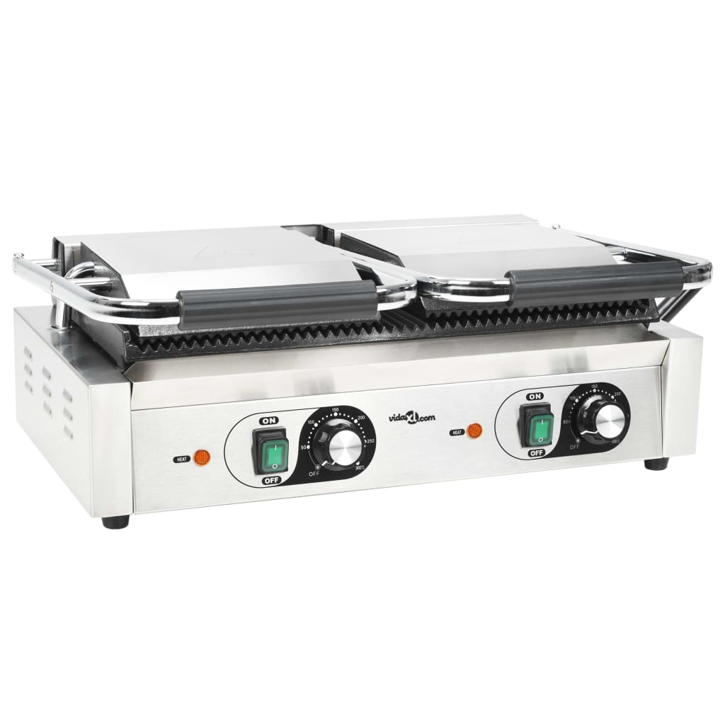 vidaXL Podwójny opiekacz do panini, żebrowany, 3600 W, 57x30,5x20 cm