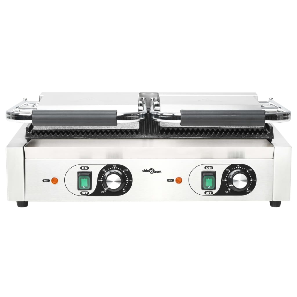 vidaXL Podwójny opiekacz do panini, żebrowany, 3600 W, 57x30,5x20 cm