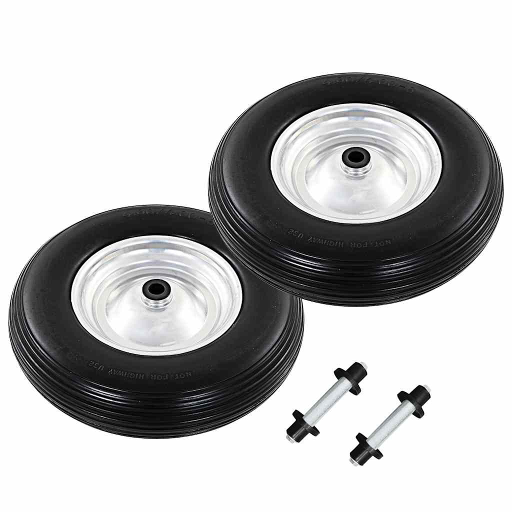 vidaXL Koła do taczki z osią, 2 szt., pełne, poliuretan, 4.00-8 390 mm