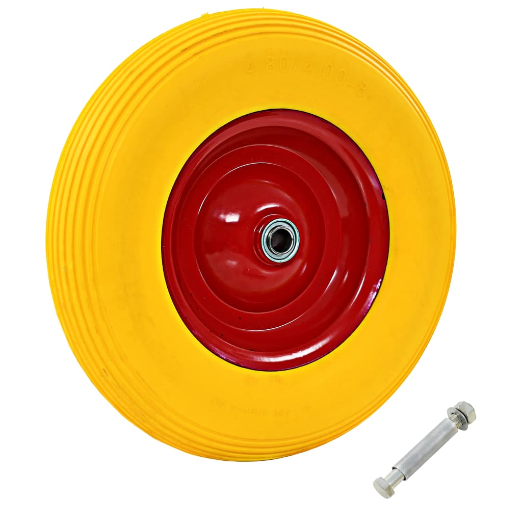 vidaXL Koło do taczki z osią, pełne, poliuretan, 4.00-8, 390 mm
