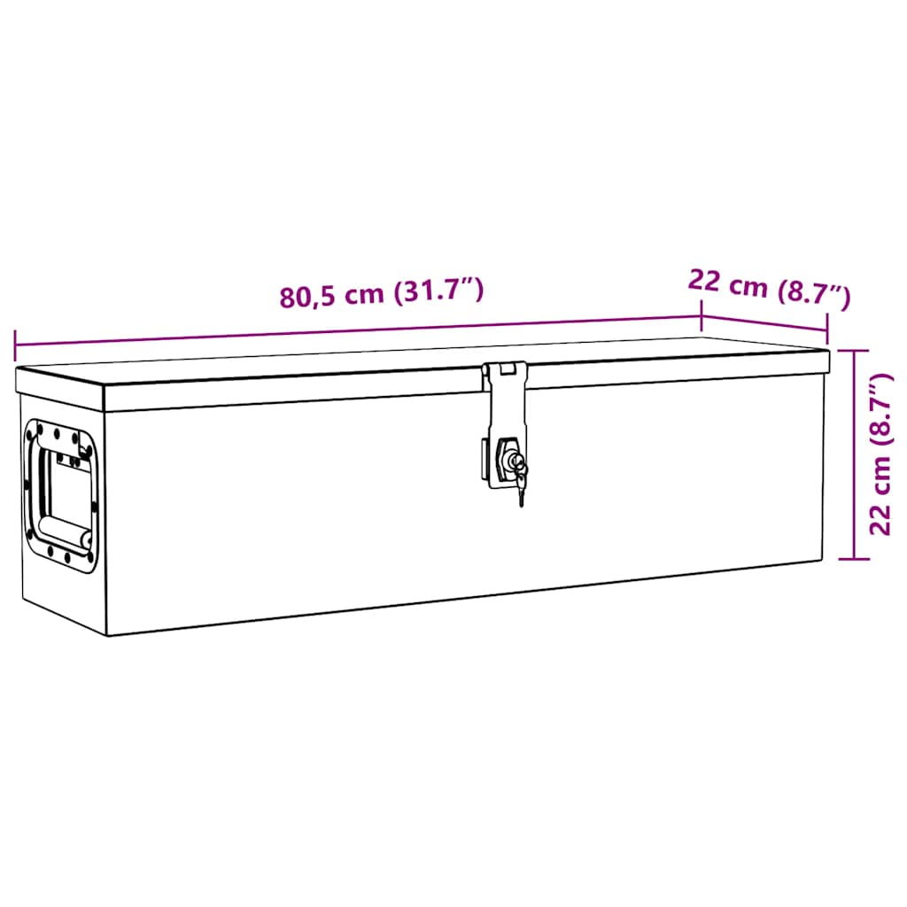 vidaXL Aluminiowa skrzynia, 80,5 x 22 x 22 cm, srebrna