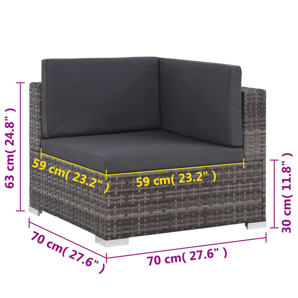vidaXL 8-cz. zestaw wypoczynkowy do ogrodu, poduszki, rattan PE, szary