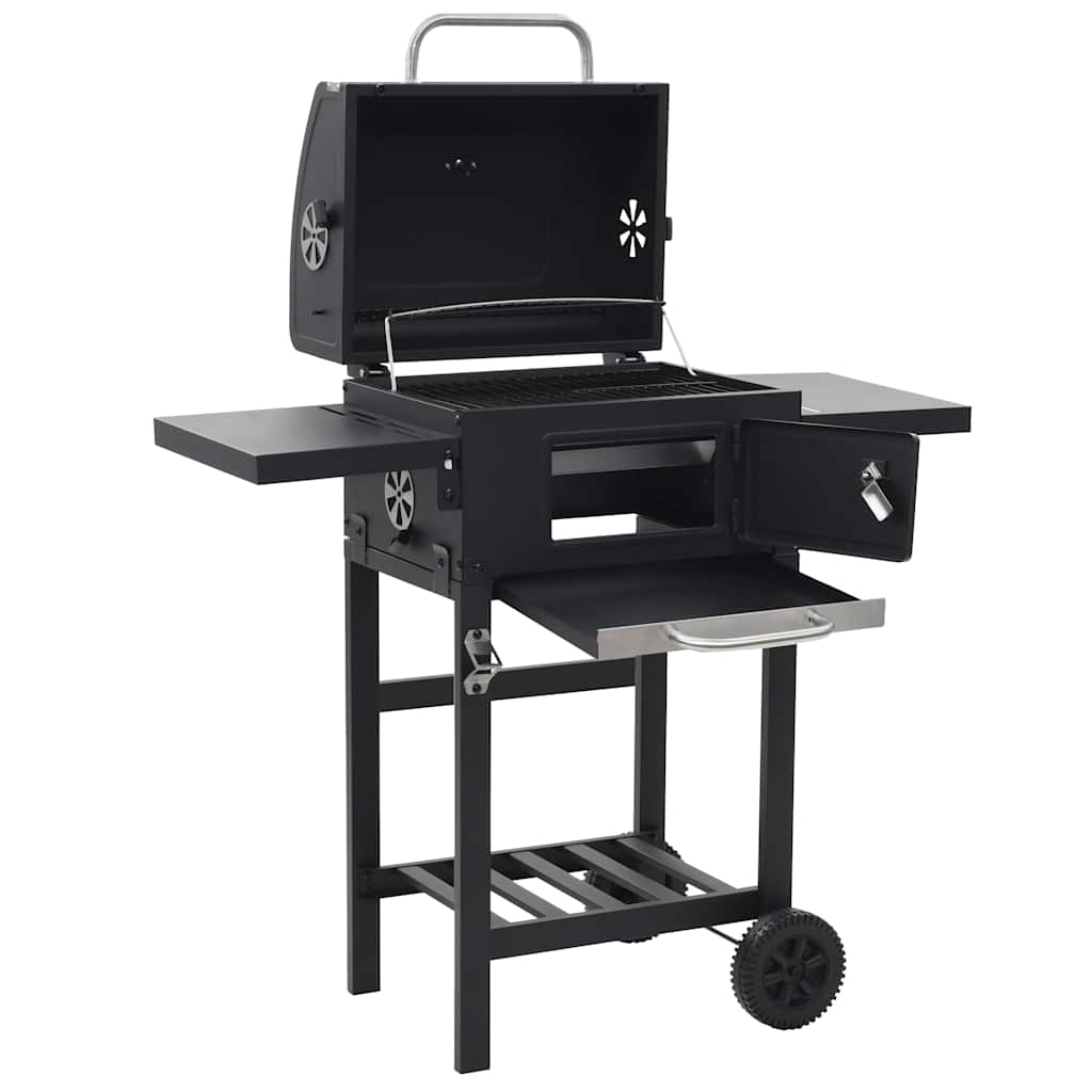 vidaXL Grill węglowy z dolną półką, czarny