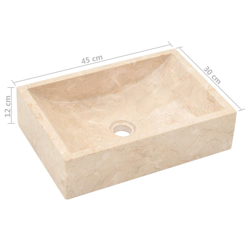 vidaXL Umywalka, 45x30x12 cm, marmurowa, kremowa na wysoki połysk