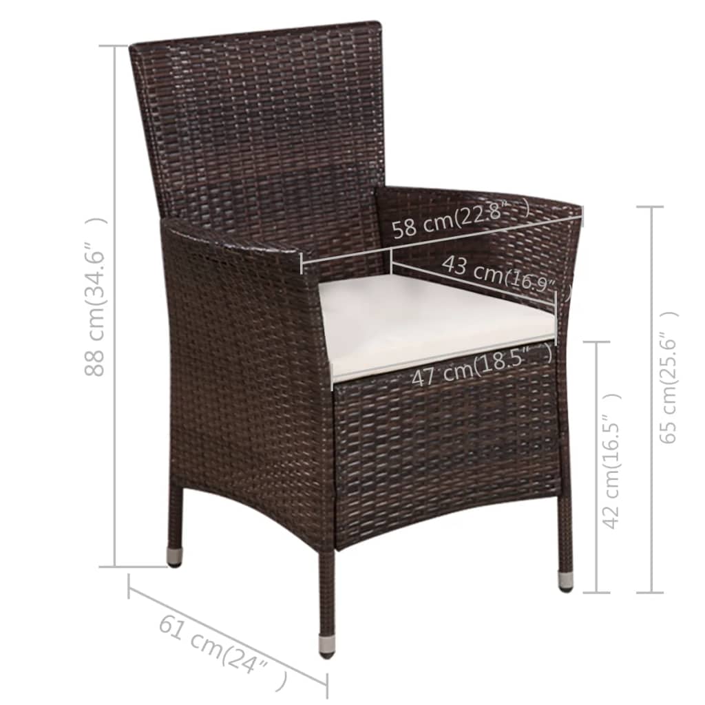 vidaXL 3-cz. zestaw mebli bistro, rattan PE, brązowy