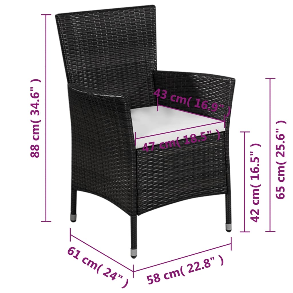vidaXL 3-cz. zestaw mebli bistro, rattan PE, czarny