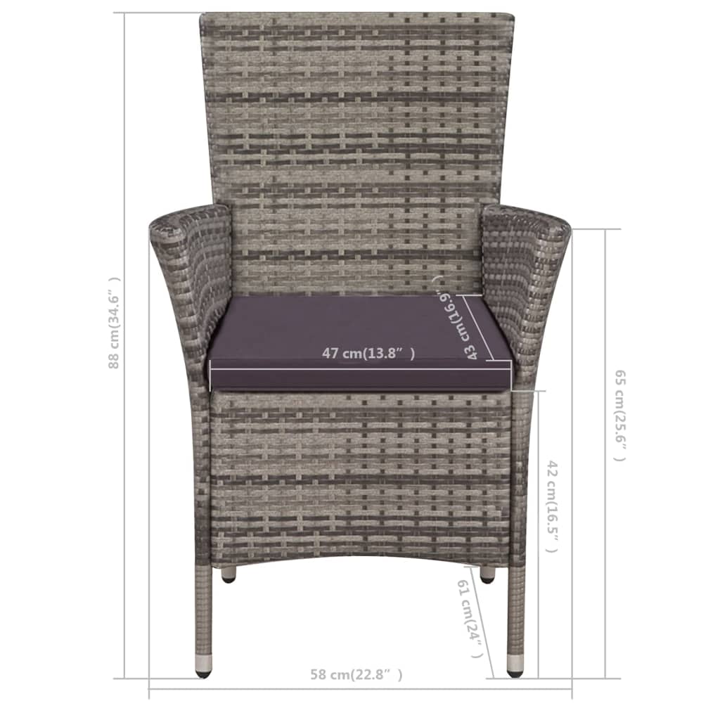 vidaXL 3-cz. zestaw mebli bistro, rattan PE, szary