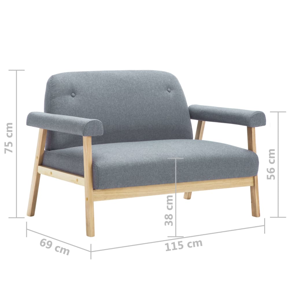 vidaXL Sofa 2-osobowa tapicerowana tkaniną, jasnoszara