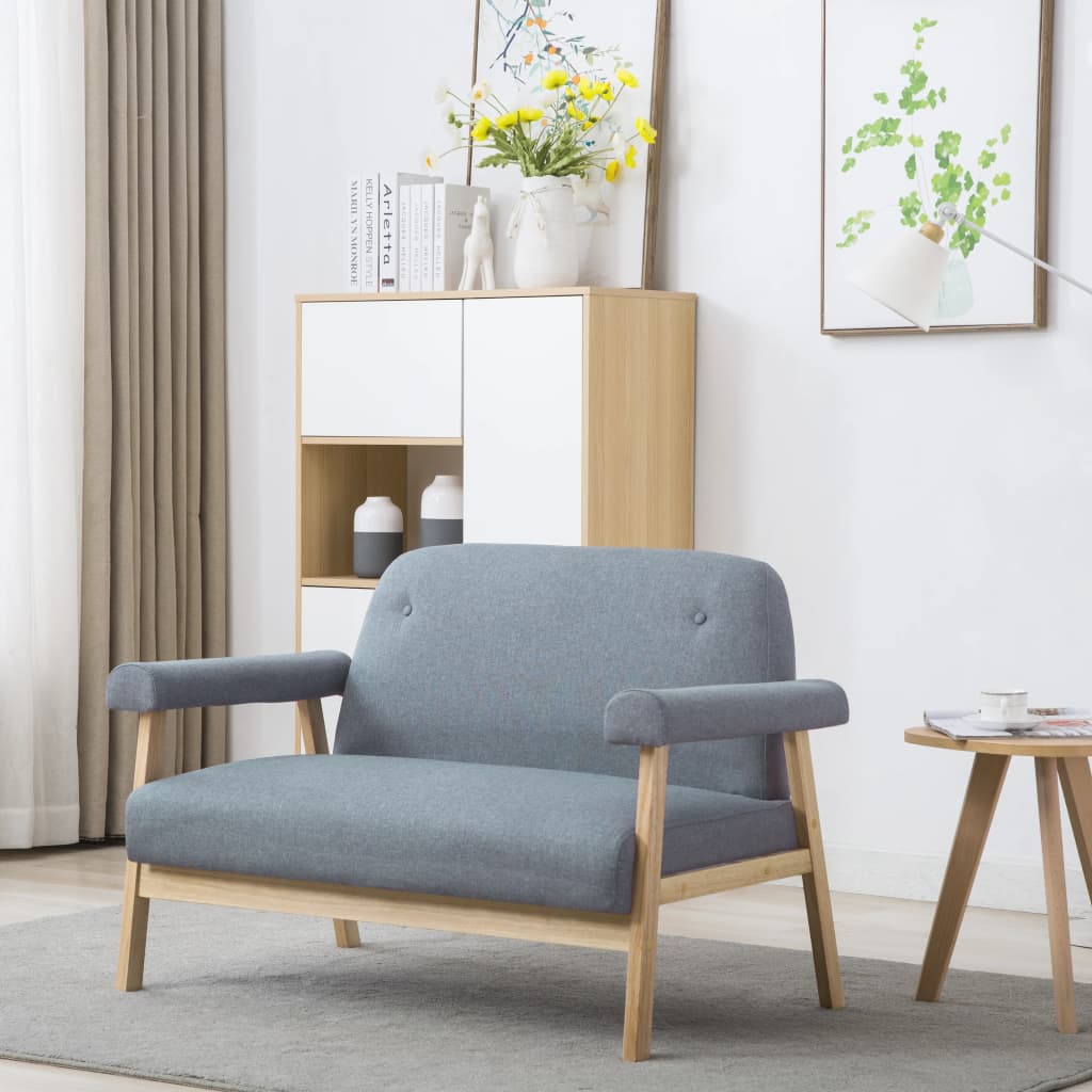 vidaXL Sofa 2-osobowa tapicerowana tkaniną, jasnoszara