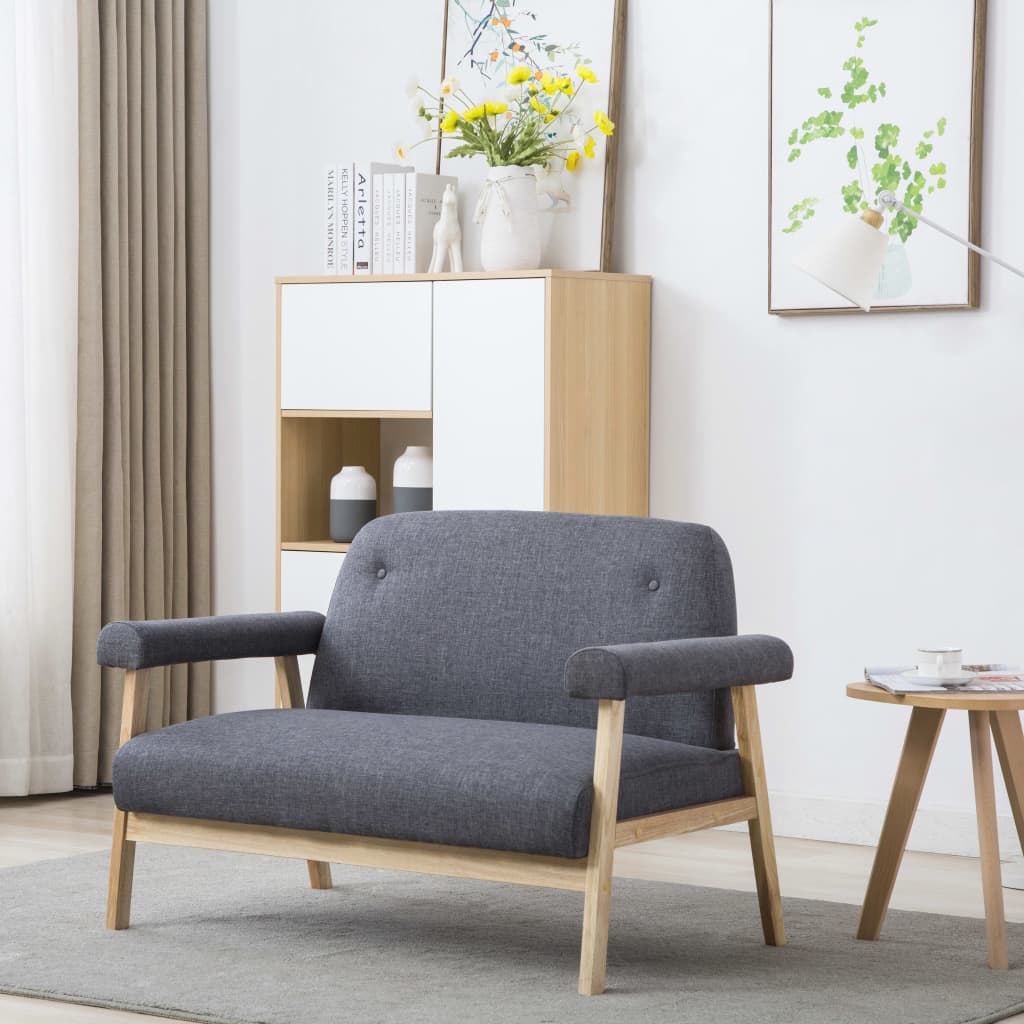 vidaXL Sofa 2-osobowa tapicerowana materiałem, ciemnoszara