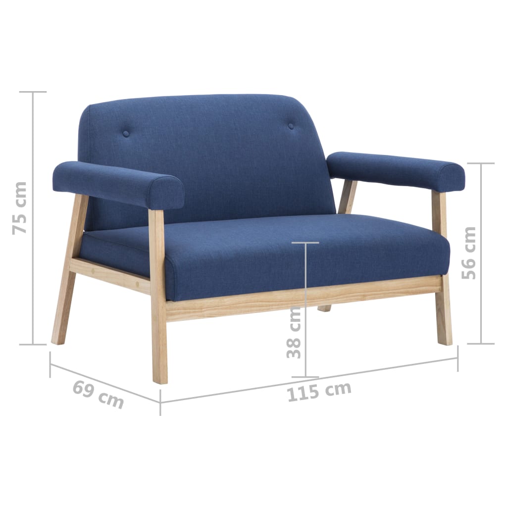 vidaXL 2-osobowa sofa tapicerowana tkaniną, niebieska