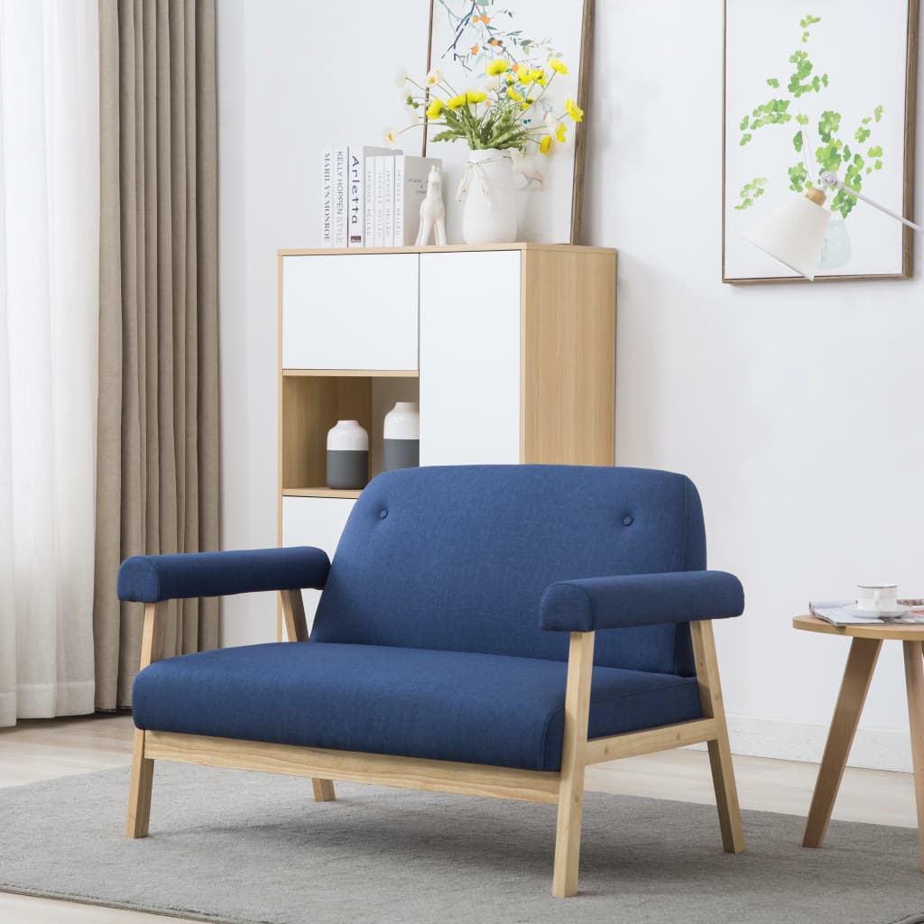 vidaXL 2-osobowa sofa tapicerowana tkaniną, niebieska